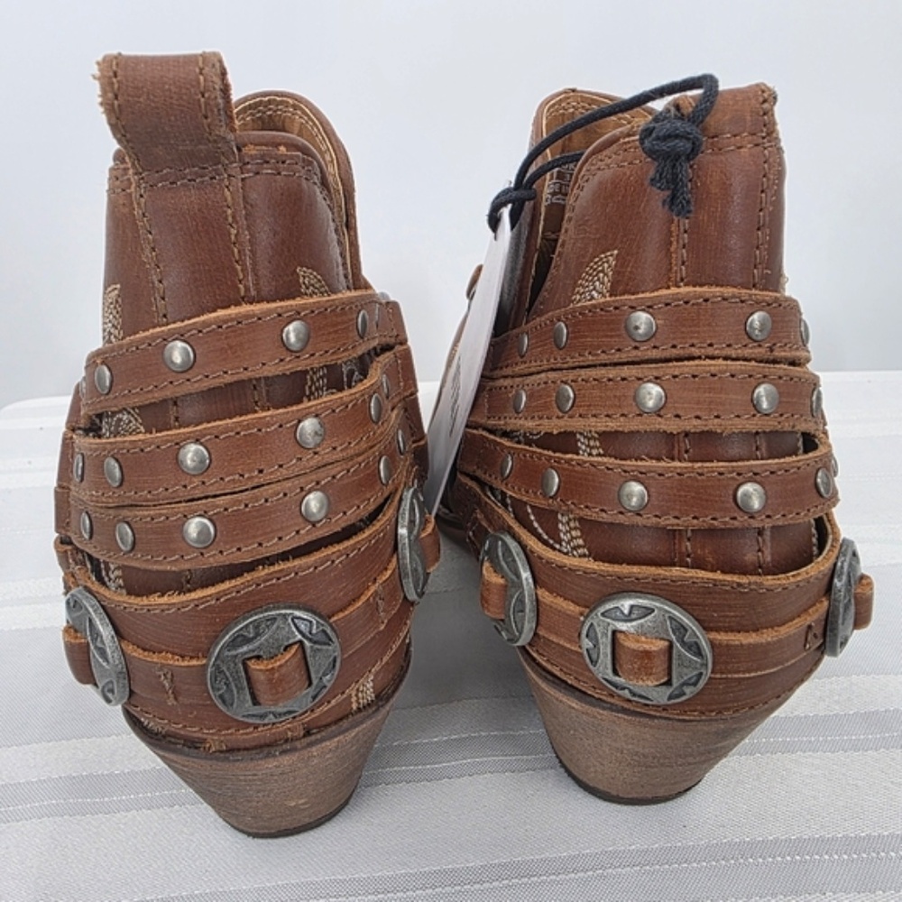 Myra Bag Brown Ankle Boots with Cream Embroidery - Picture 4 of 12